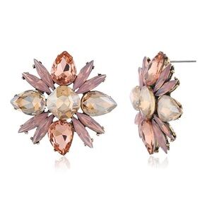 Pink Cubic Zirconia Stones Large Stud Flower Earring